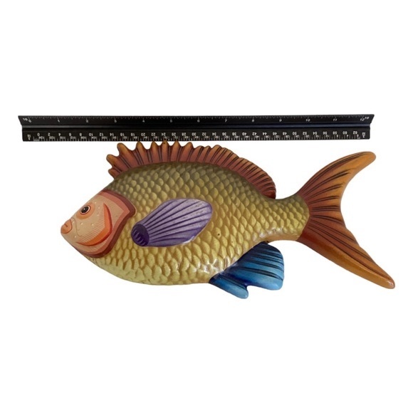 Tonala Signed E. Alvarez Hand Painted Tropical Fish Wall Decor Mexico Pottery - Picture 14 of 15